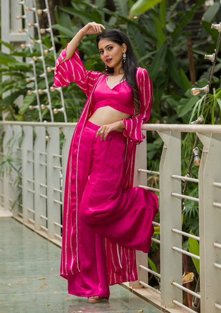 Rani Pink Bandhani Print Satin Readymade Salwar Suit-Koskii