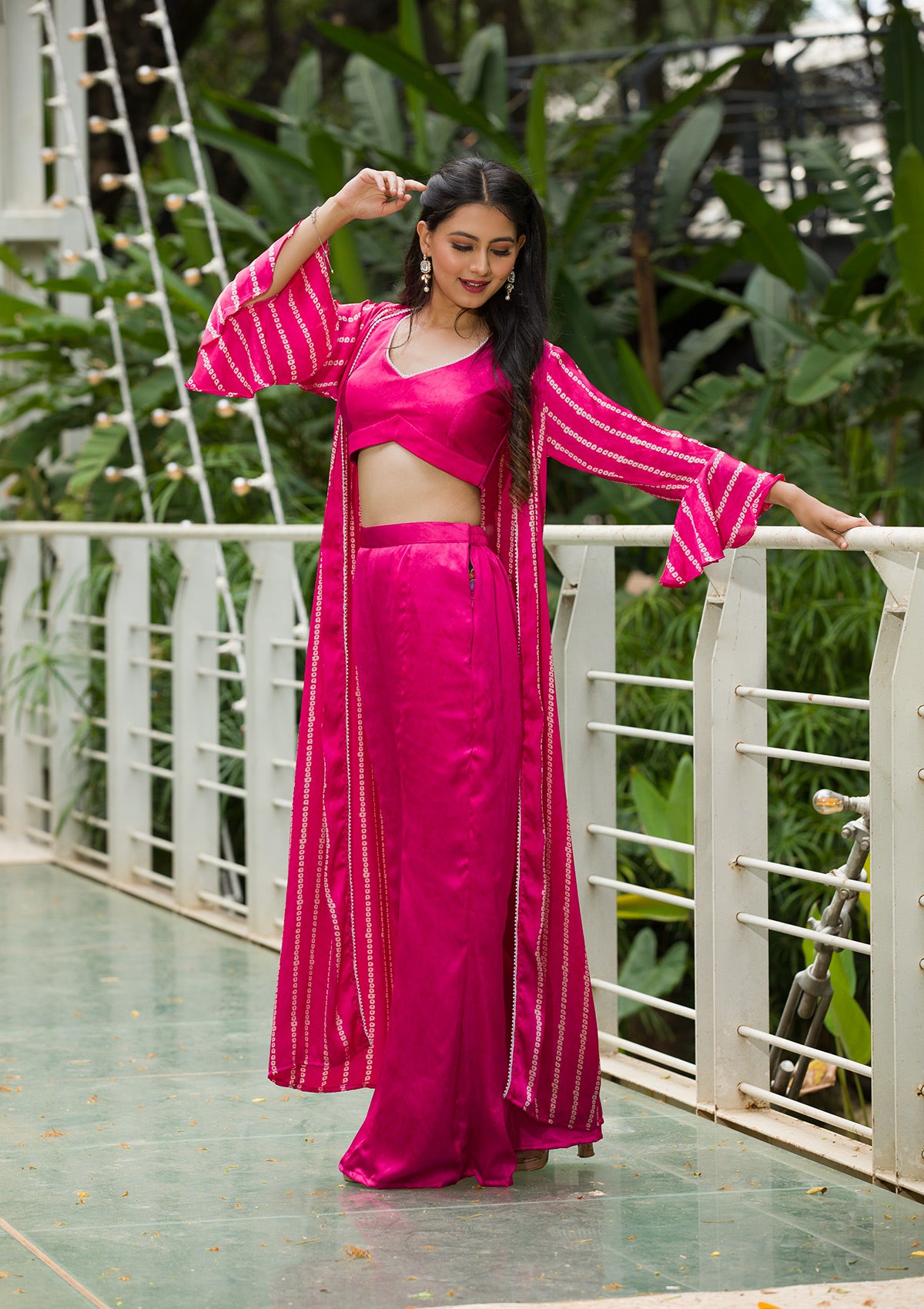 Rani Pink Bandhani Print Satin Readymade Salwar Suit-Koskii