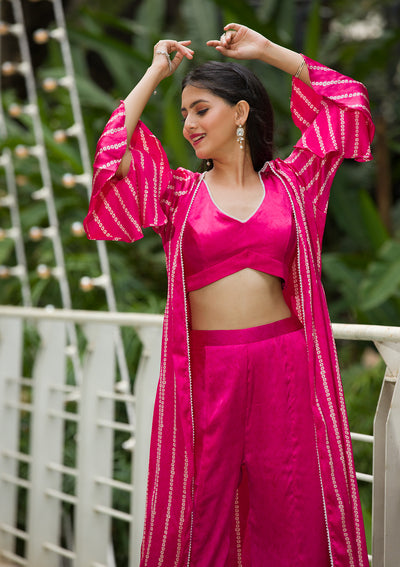 Rani Pink Bandhani Print Satin Readymade Salwar Suit-Koskii