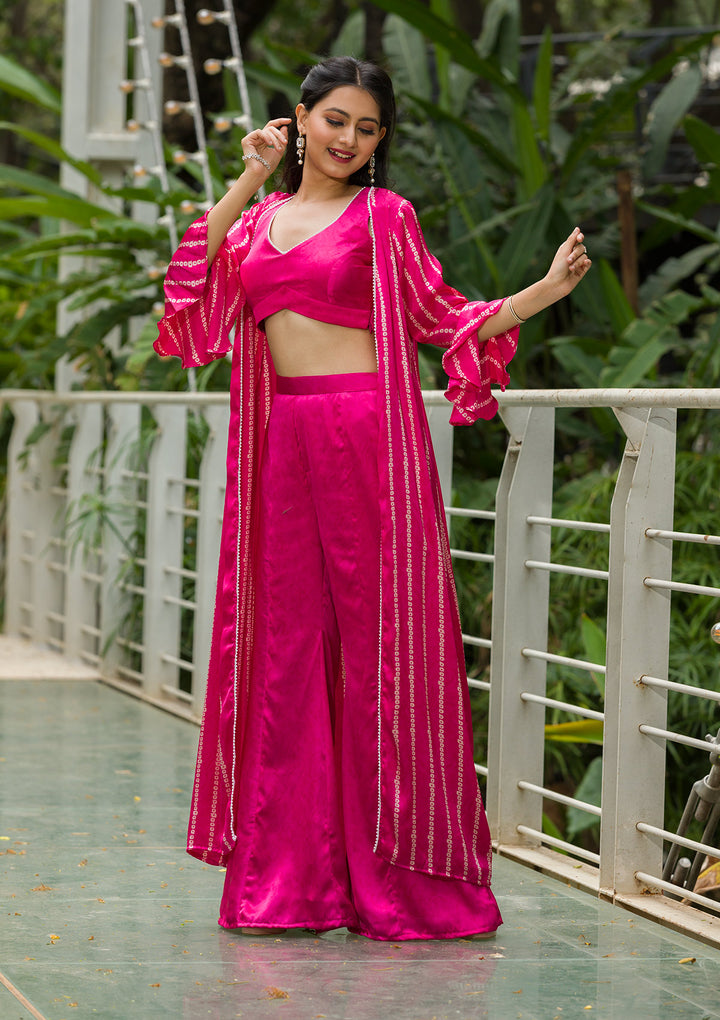Rani Pink Bandhani Print Satin Readymade Salwar Suit-Koskii