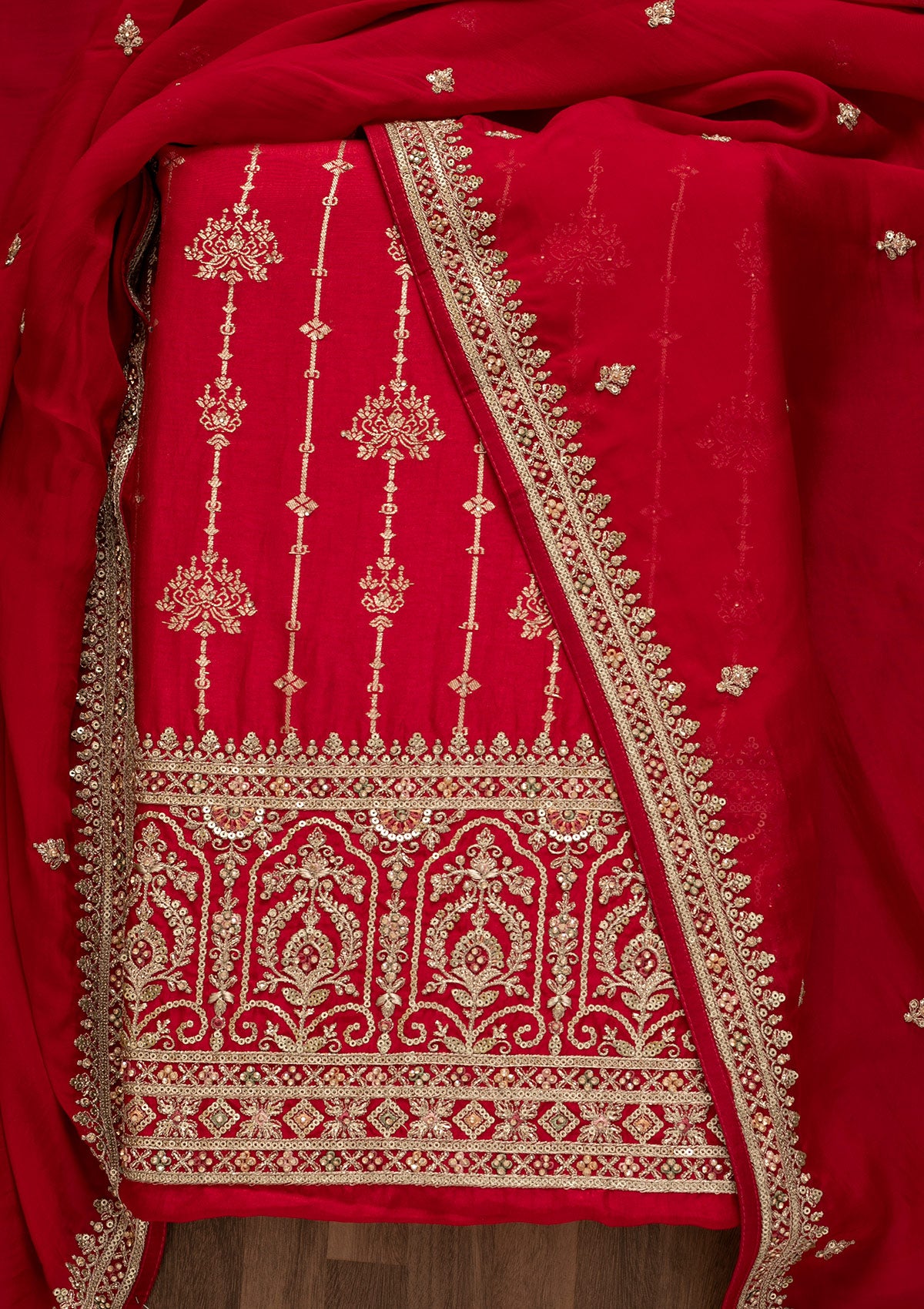 Rani Pink Sequins Silk Unstitched Salwar Suit-Koskii