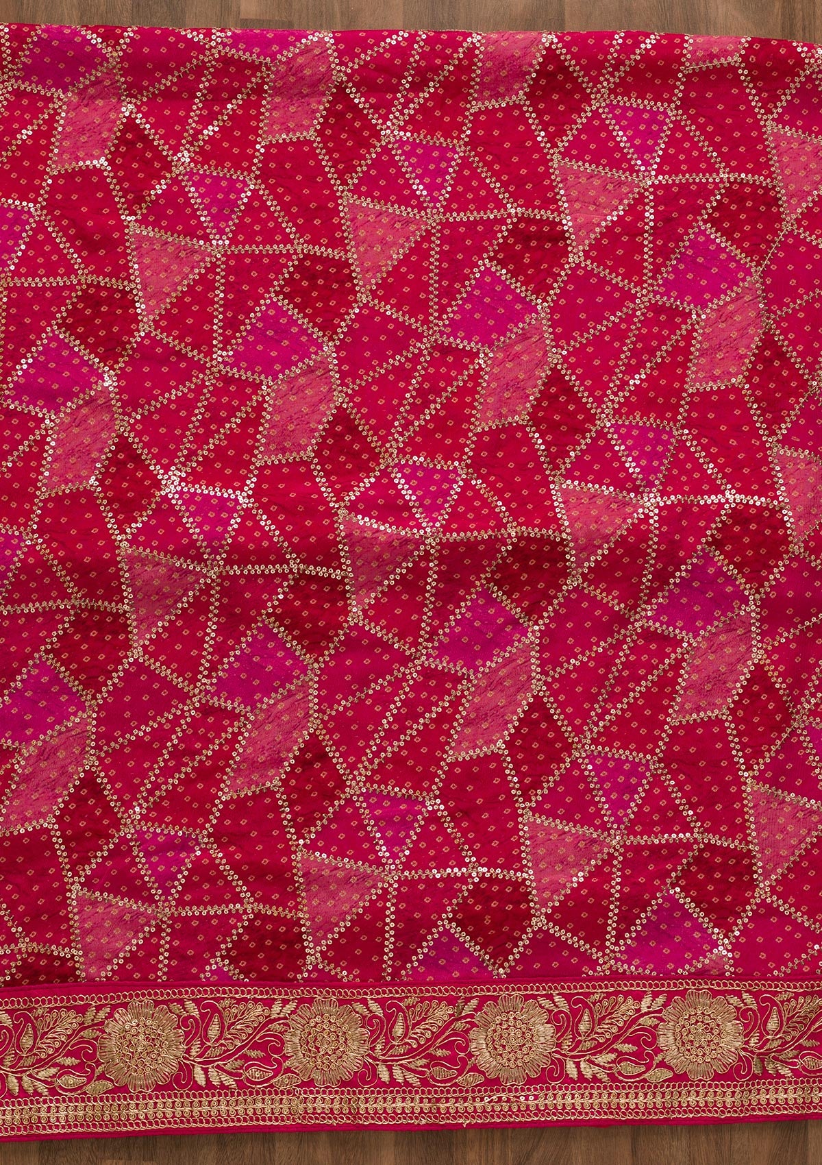 Rani Pink Sequins Semi Crepe Unstitched Salwar Suit-Koskii