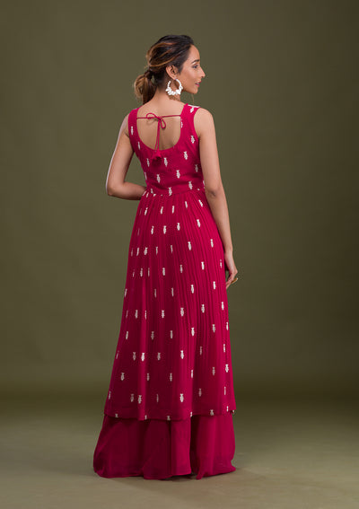 Rani Pink Threadwork Georgette Readymade Salwar Suit-Koskii