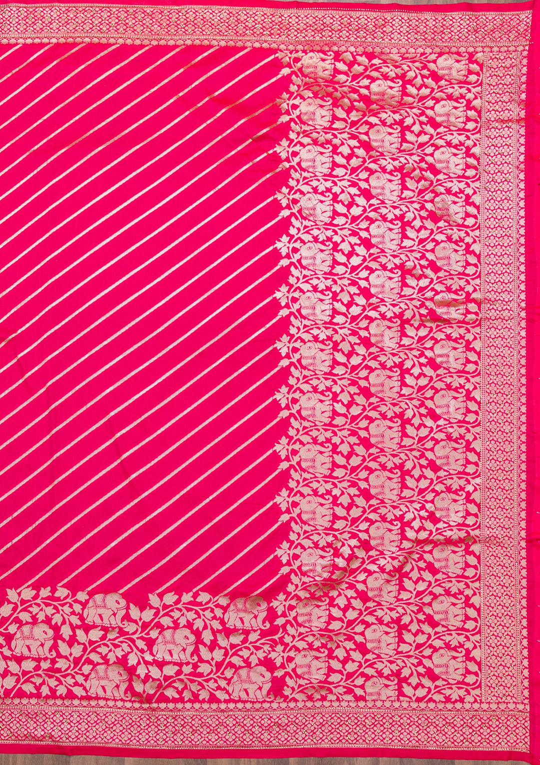 Rani Pink Zariwork Raw Silk Saree-Koskii