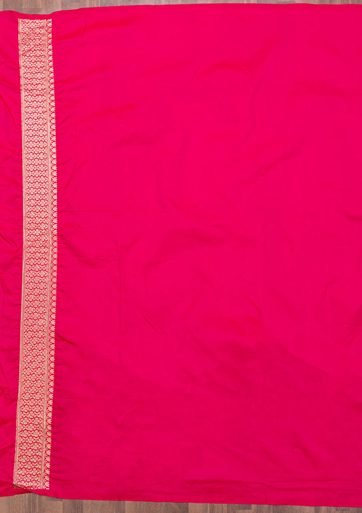 Rani Pink Zariwork Raw Silk Saree-Koskii