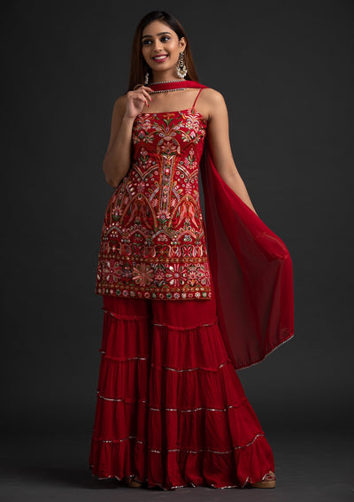 Red Chikankari Georgette Designer Salwar-Suit - koskii