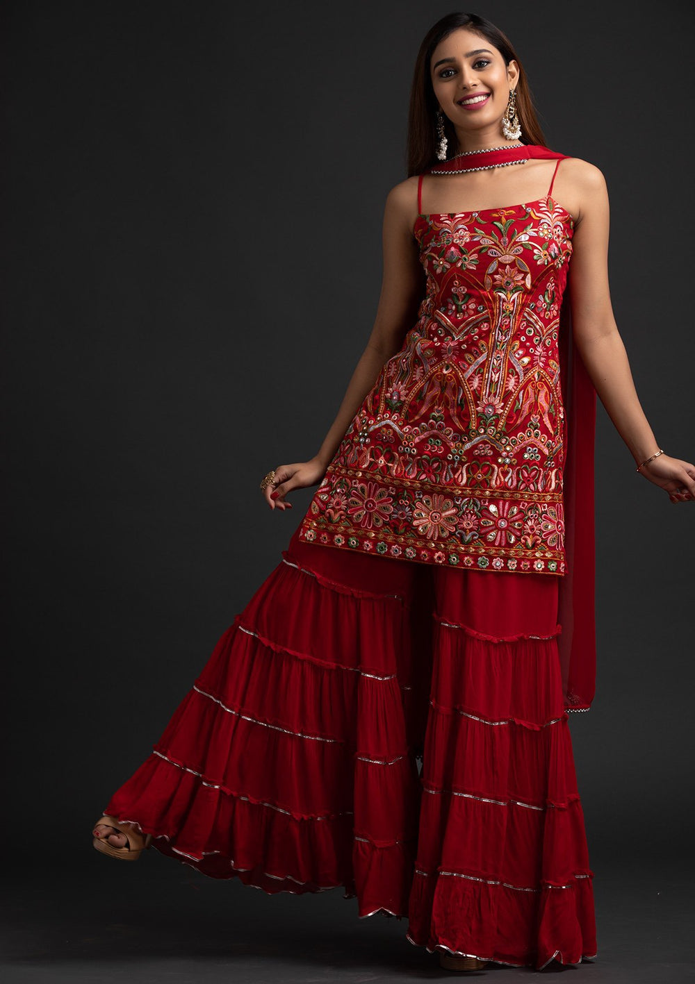 Red Chikankari Georgette Designer Salwar-Suit - koskii
