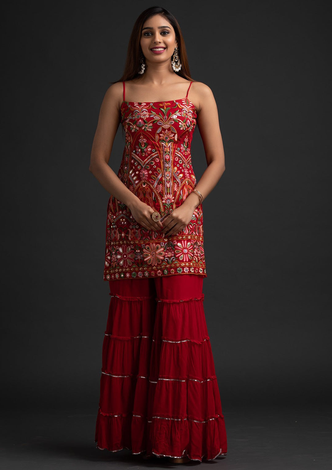 Red Chikankari Georgette Designer Salwar-Suit - koskii
