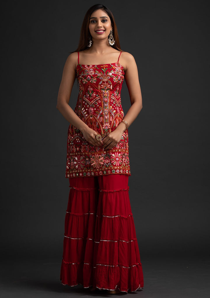 Red Chikankari Georgette Designer Salwar-Suit - koskii