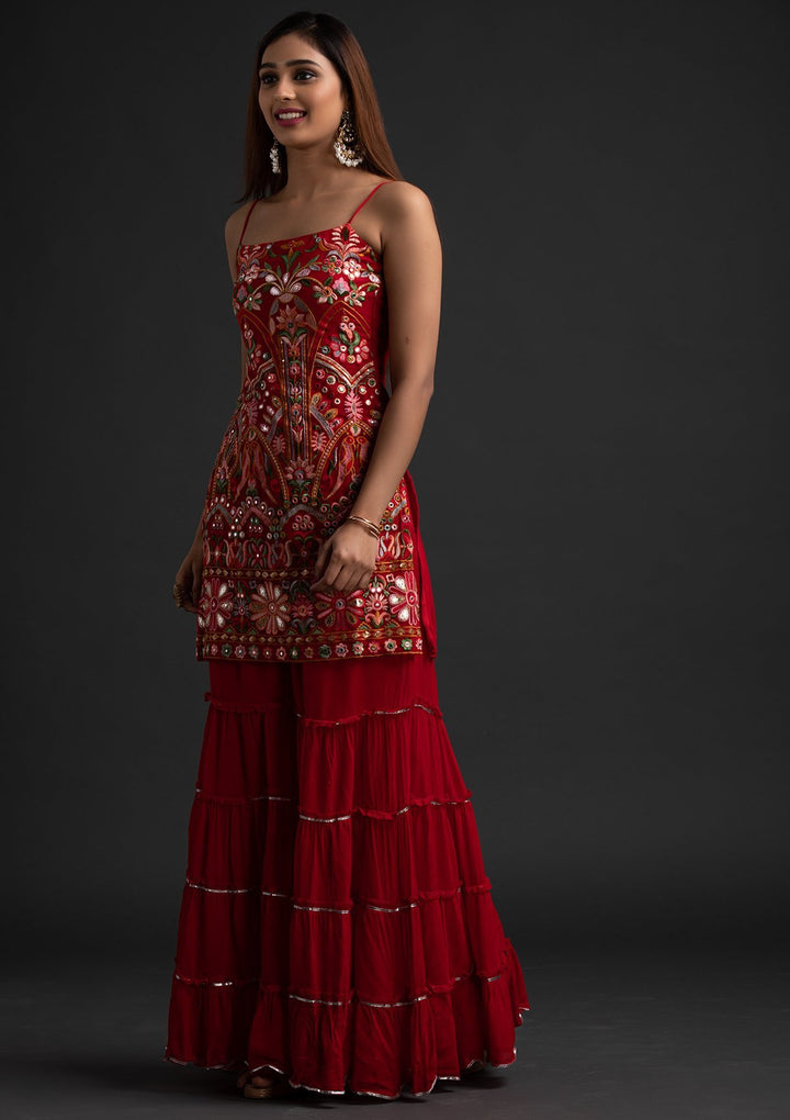 Red Chikankari Georgette Designer Salwar-Suit - koskii