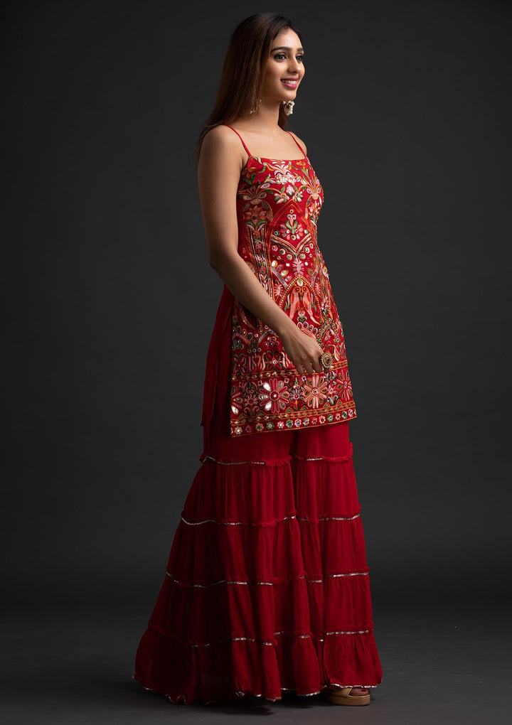 Red Chikankari Georgette Designer Salwar-Suit - koskii
