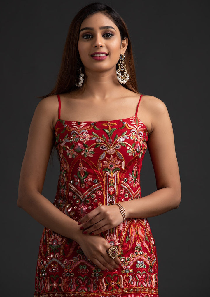 Red Chikankari Georgette Designer Salwar-Suit - koskii