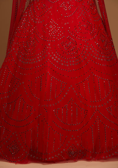 Red Cutdana Net Designer Gown - Koskii
