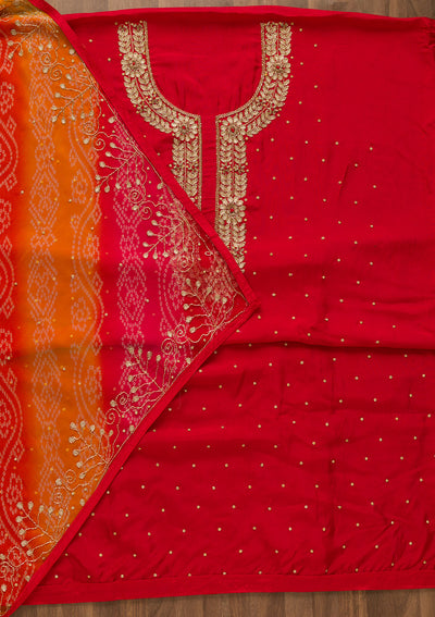Red Cutdana Semi Crepe Unstitched Salwar Suit-Koskii