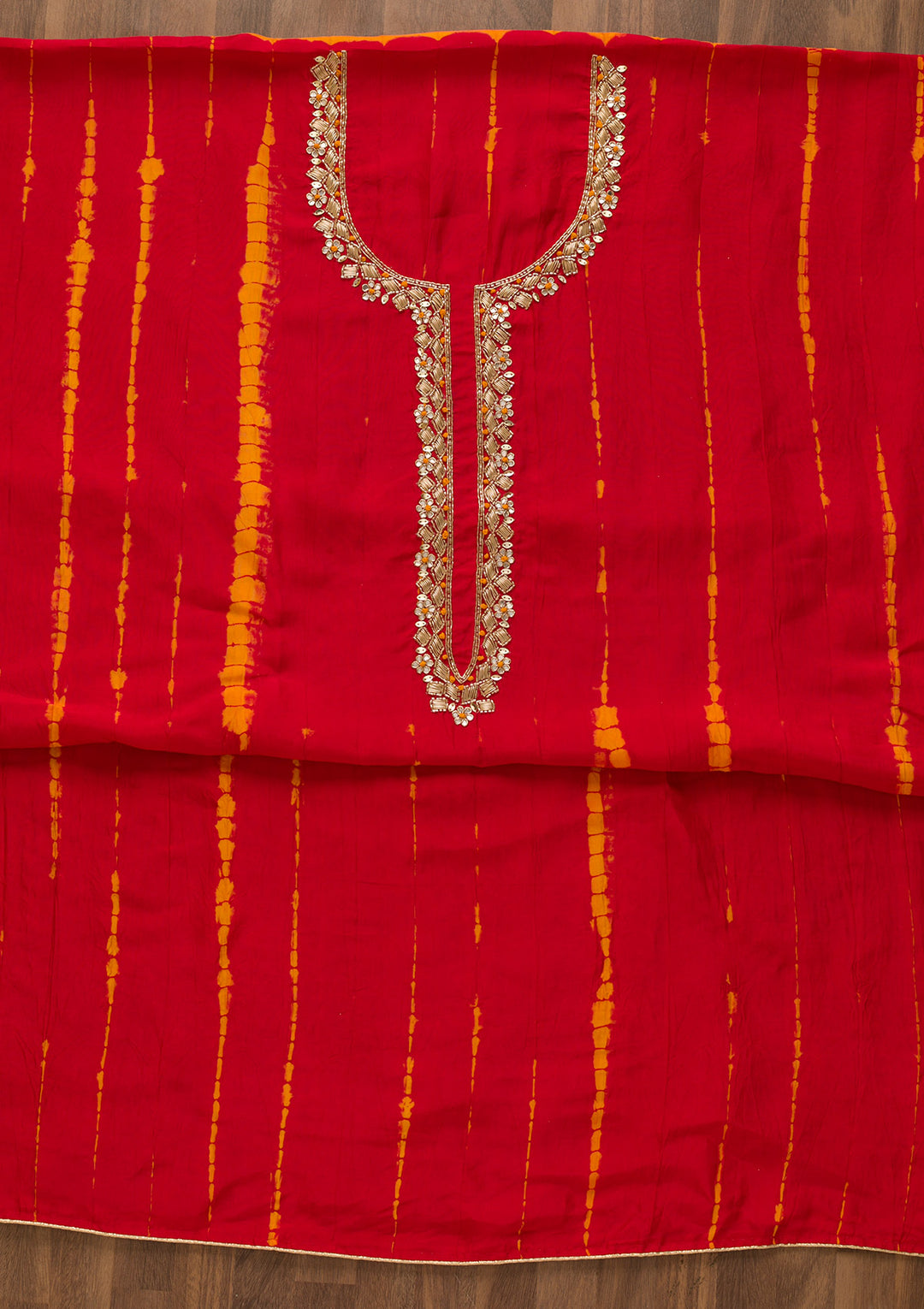 Red Cutdana Soft Silk Unstitched Salwar Suit-Koskii