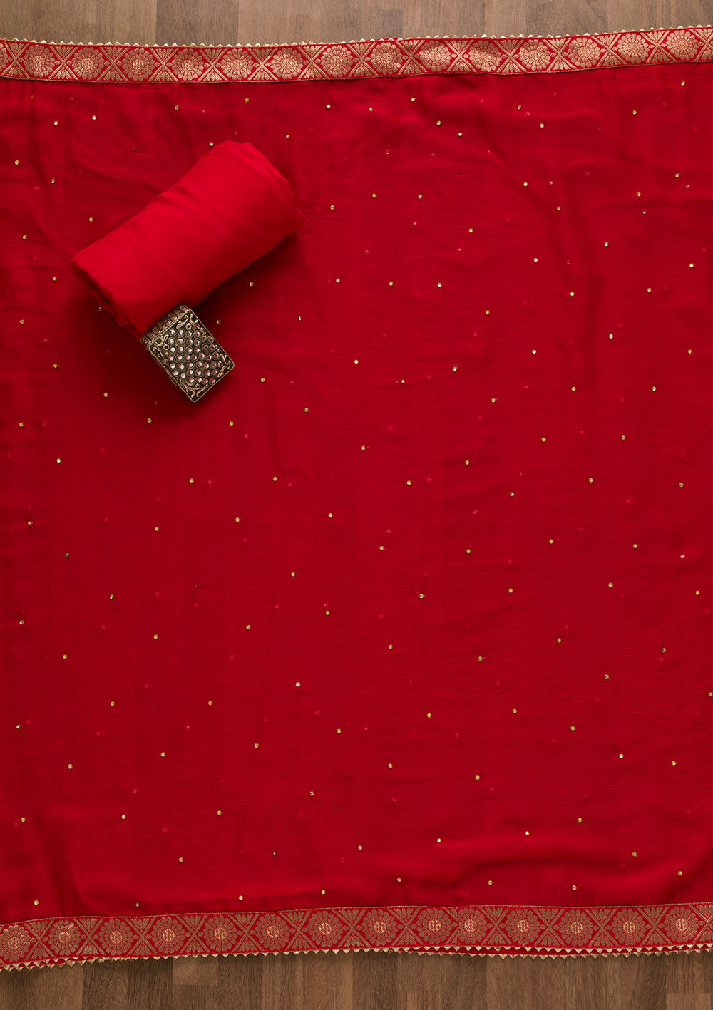 Red Gotapatti Organza Unstitched Salwar Suit-Koskii