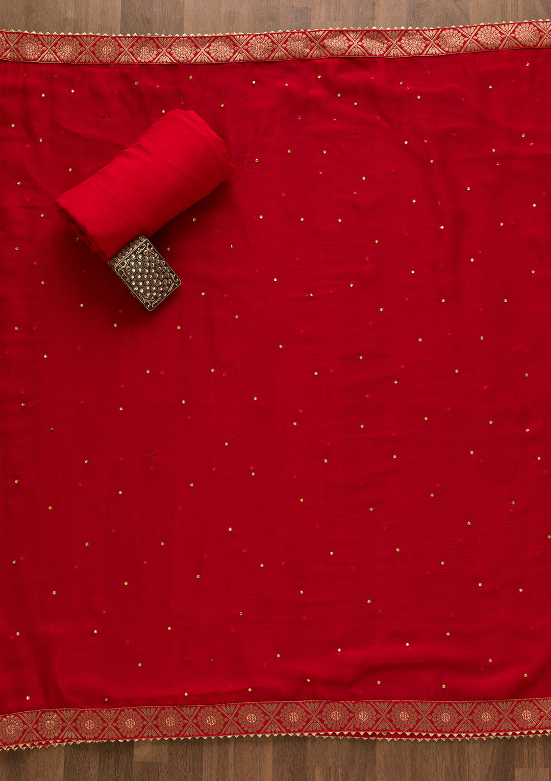 Red Gotapatti Organza Unstitched Salwar Suit-Koskii