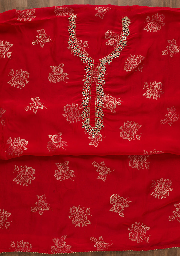 Red Gotapatti Organza Unstitched Salwar Suit-Koskii