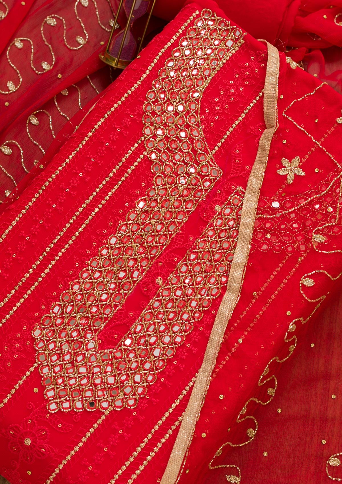 LCE Hand Embroidered Red Chikan Kurta and Dupatta only – Lucknow Chikan  Emporium