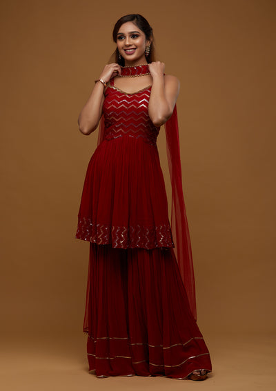 Red Sequins Georgette Designer Salwar Suit - Koskii