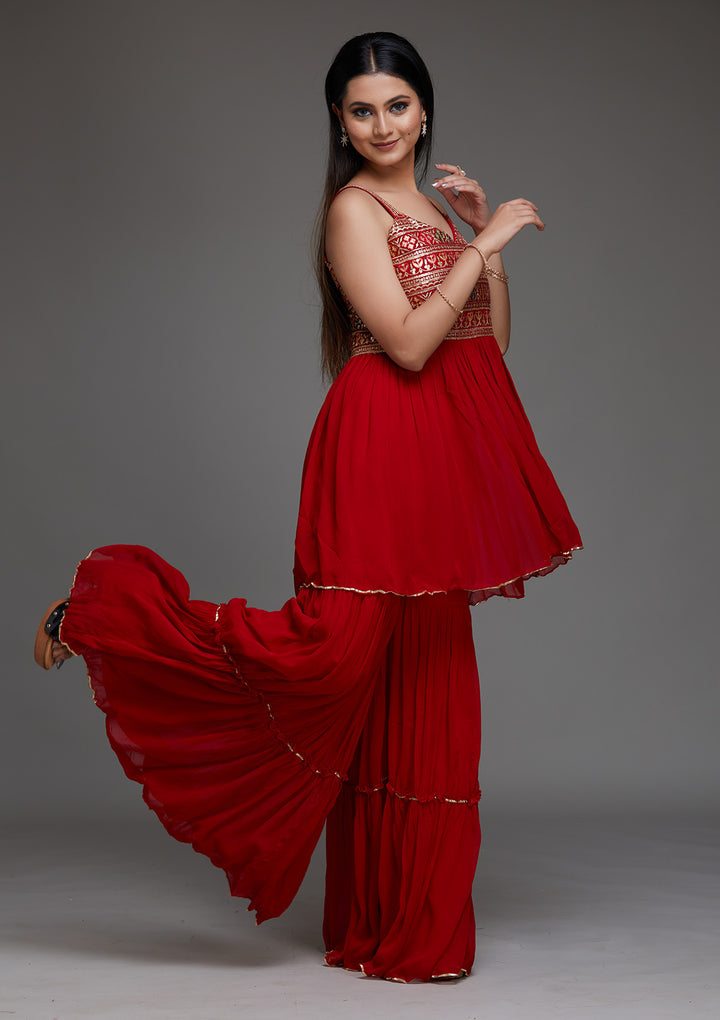 Red Sequins Georgette Designer Salwar Suit - Koskii