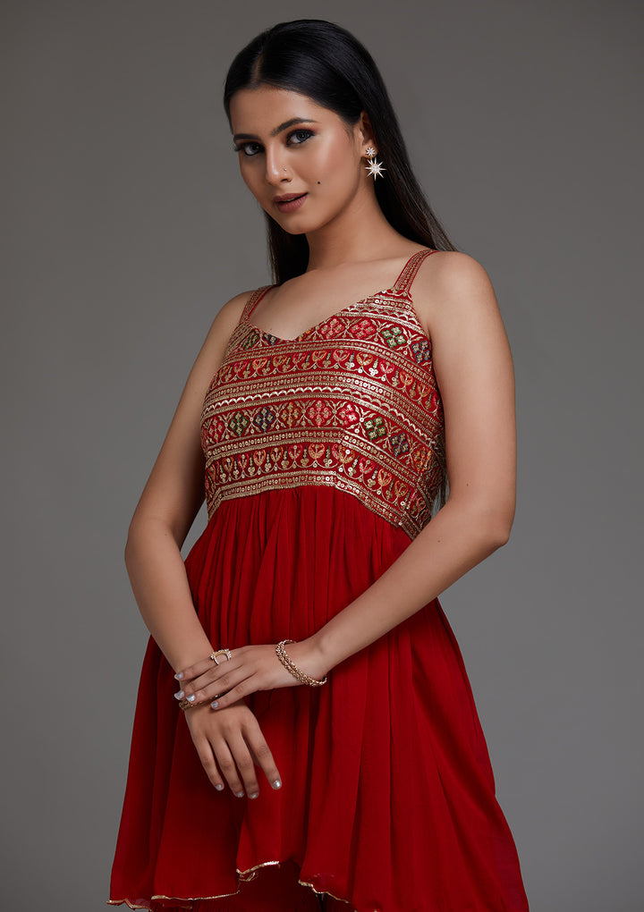 Red Sequins Georgette Designer Salwar Suit - Koskii