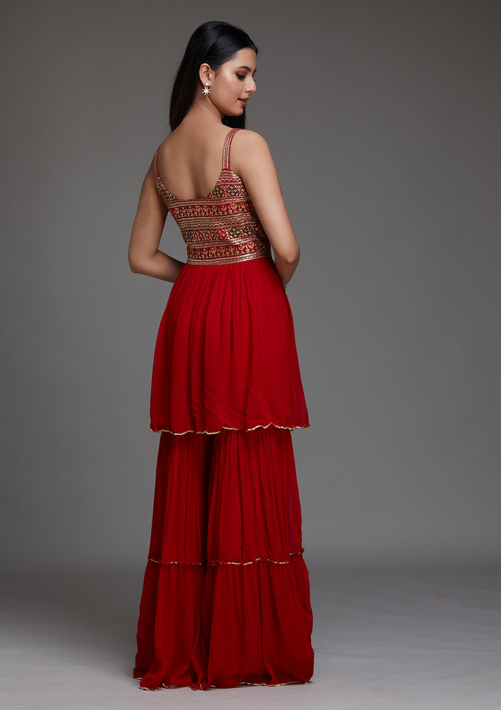 Red Sequins Georgette Designer Salwar Suit - Koskii
