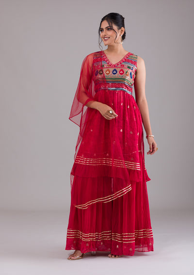 Red Sequins Georgette Salwar Suit-Koskii