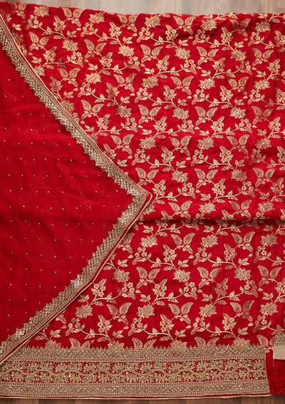 Red Stonework Chanderi Unstitched Salwar Suit - Koskii