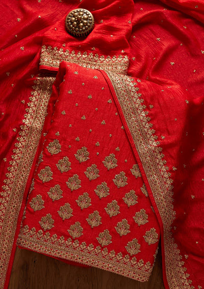 Red Stonework Georgette Designer Unstitched Salwar Suit - koskii