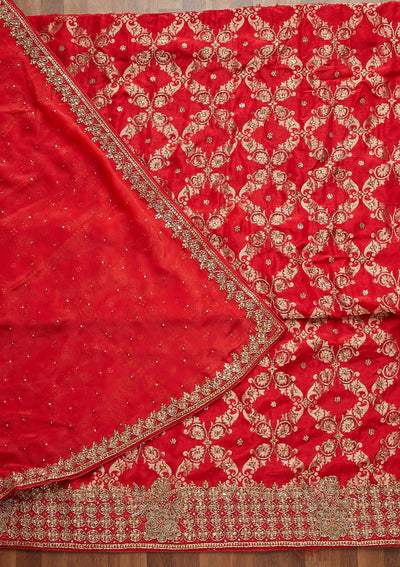 Red Stonework Georgette Unstitched Salwar Suit - Koskii