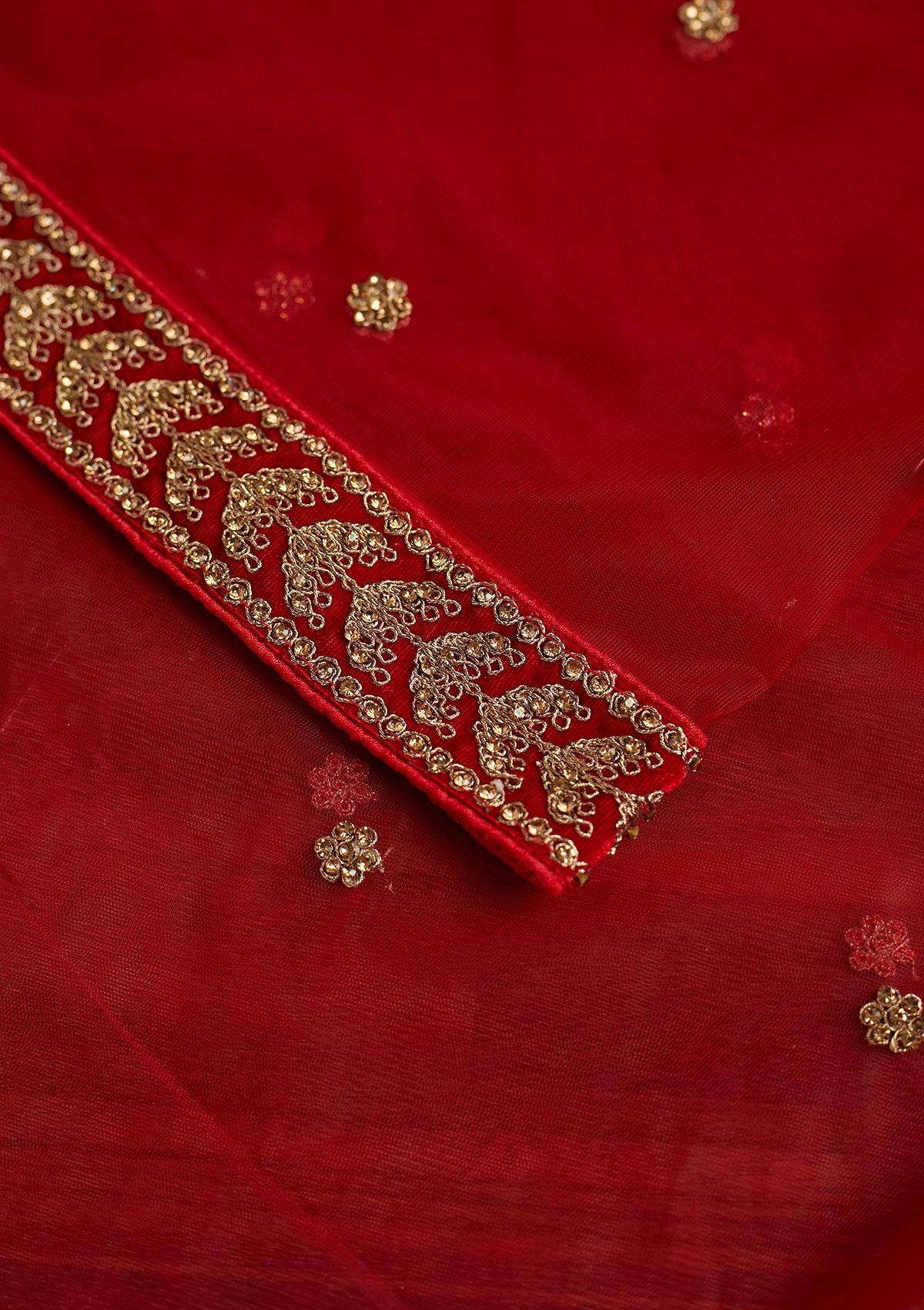 Red Stonework Net Dupatta - Koskii