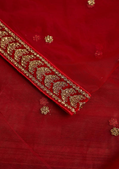 Red Stonework Net Dupatta - Koskii