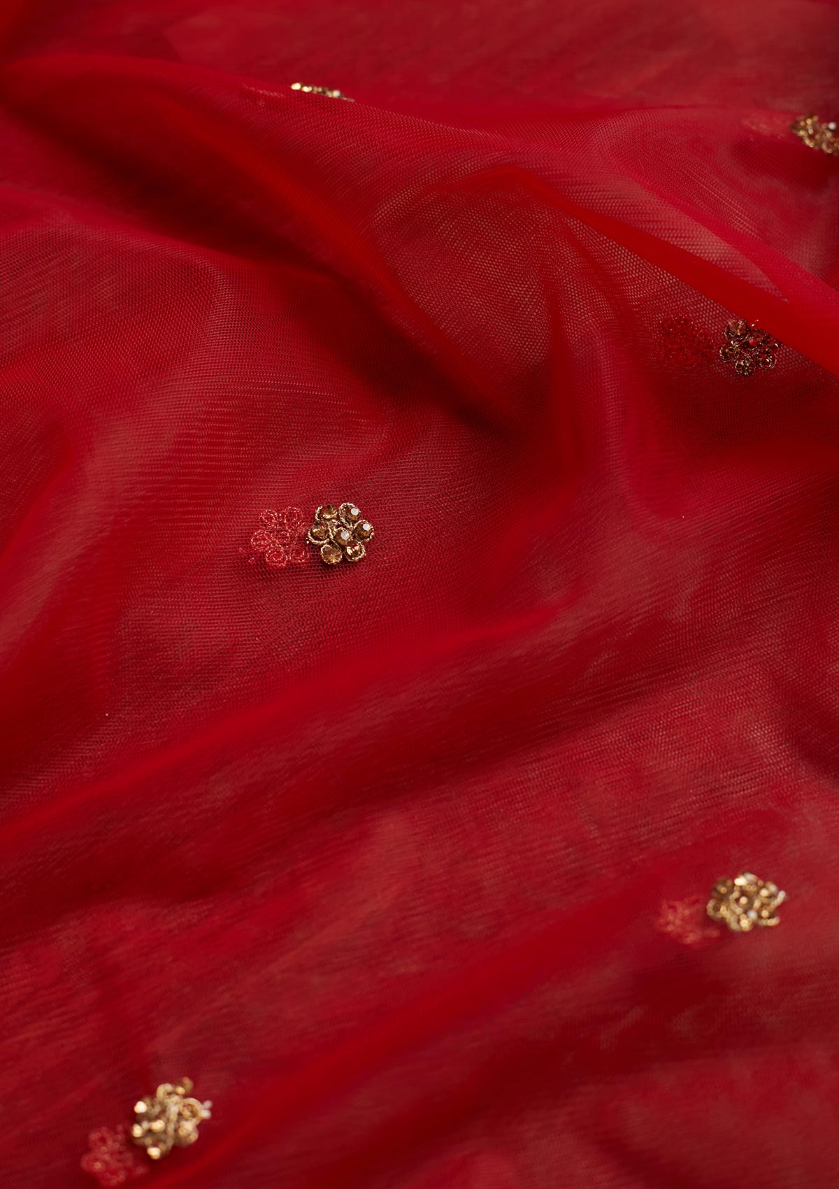 Red Stonework Net Dupatta - Koskii