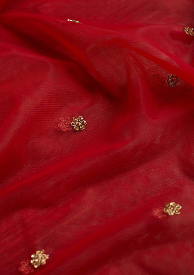 Red Stonework Net Dupatta - Koskii