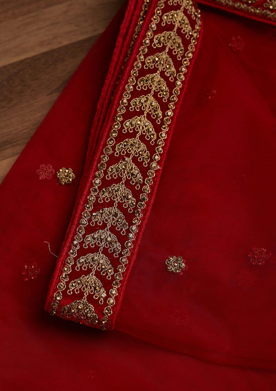 Red Stonework Net Dupatta - Koskii