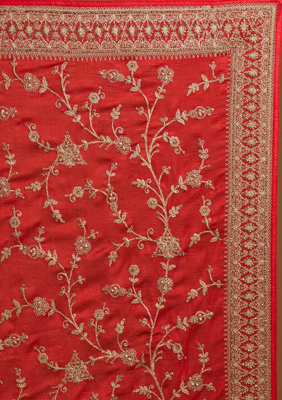 Red Stonework Raw Silk Designer Saree - Koskii