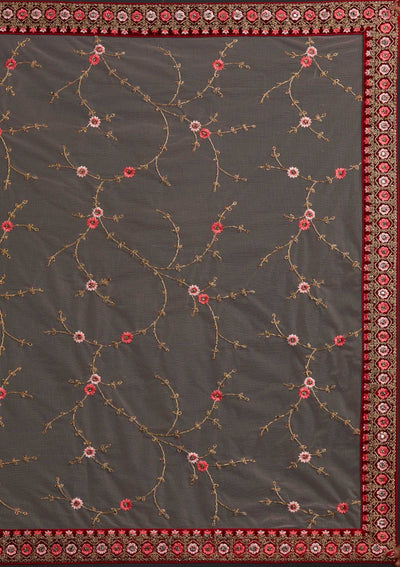 Red Stonework Velvet Designer Semi-Stitched Lehenga - koskii