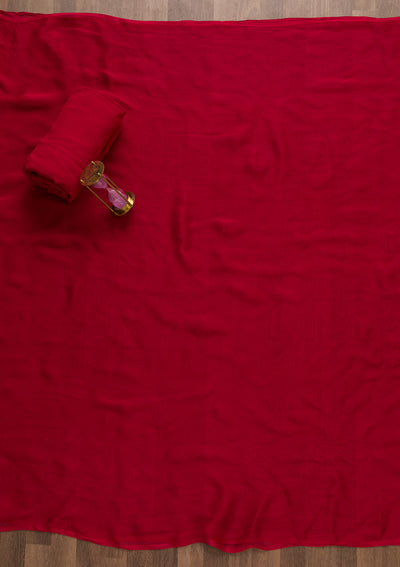 Red Swarovski Semi Crepe Semi-Stitched Salwar Suit-Koskii