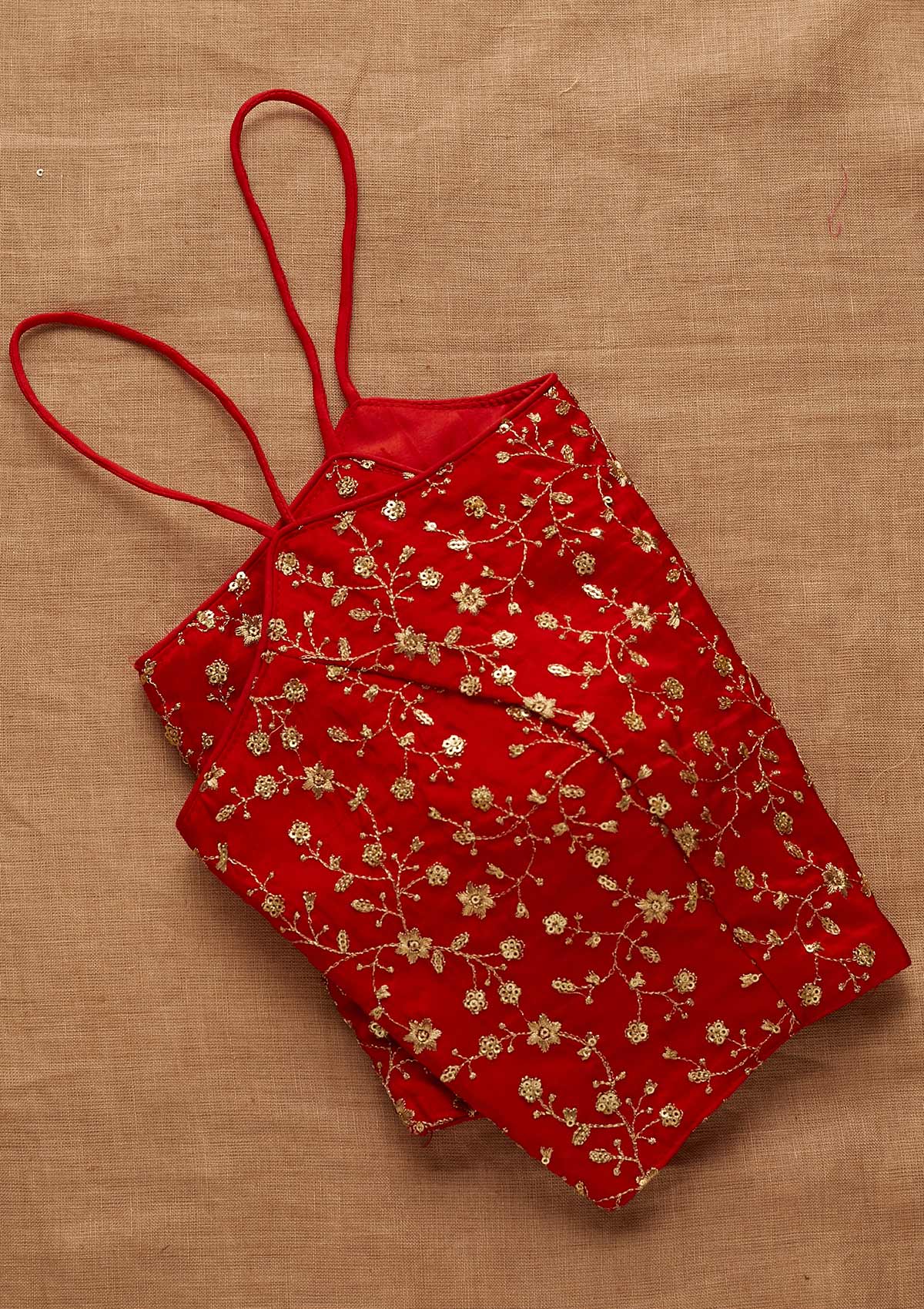 Red Zariwork Art Silk Blouse-Koskii