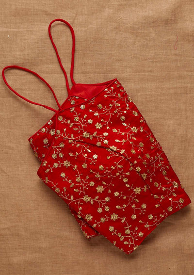 Red Zariwork Art Silk Blouse-Koskii