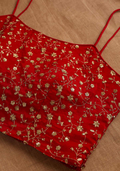 Red Zariwork Art Silk Blouse-Koskii