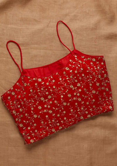 Red Zariwork Art Silk Blouse-Koskii