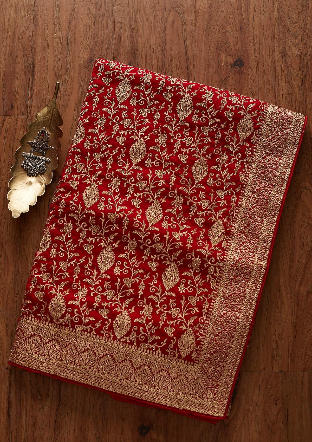 Red Zariwork Art Silk Designer Saree - koskii