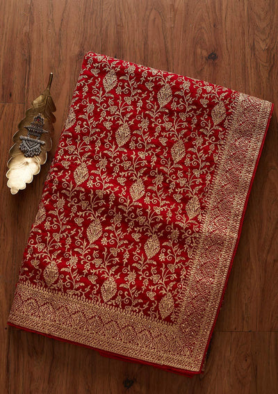 Red Zariwork Art Silk Designer Saree - koskii