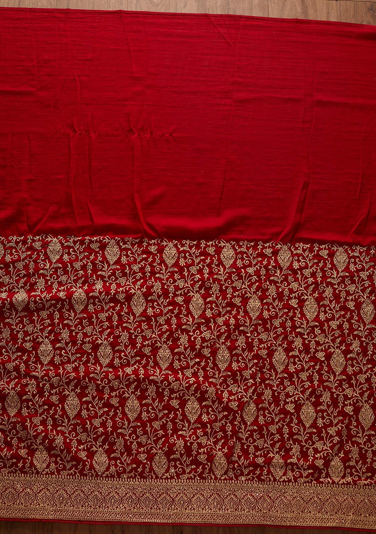 Red Zariwork Art Silk Designer Saree - koskii