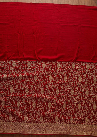 Red Zariwork Art Silk Designer Saree - koskii