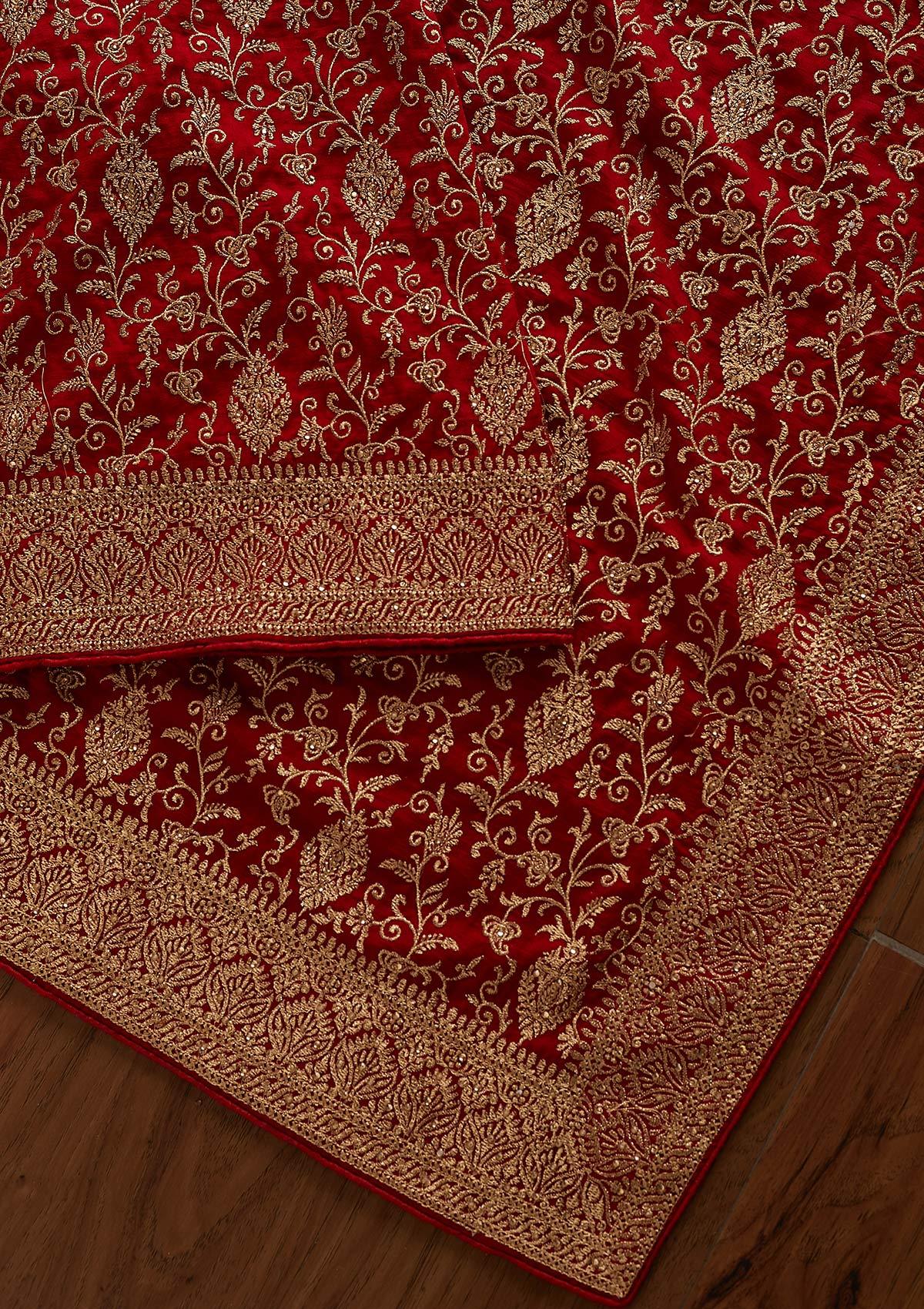 Red Zariwork Art Silk Designer Saree - koskii