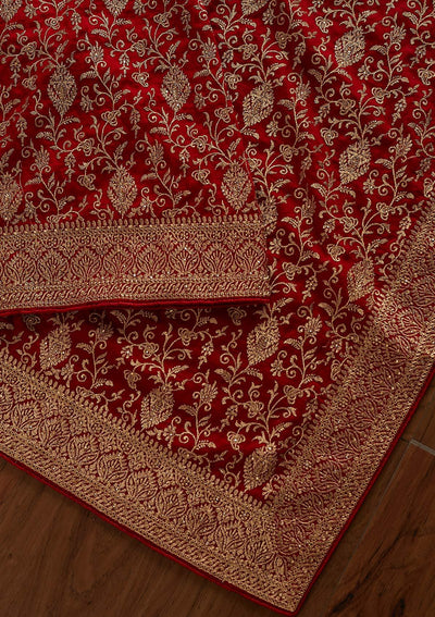 Red Zariwork Art Silk Designer Saree - koskii