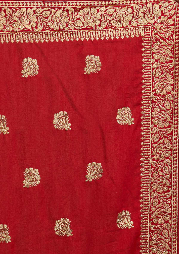 Red Zariwork Art Silk Designer Saree - Koskii